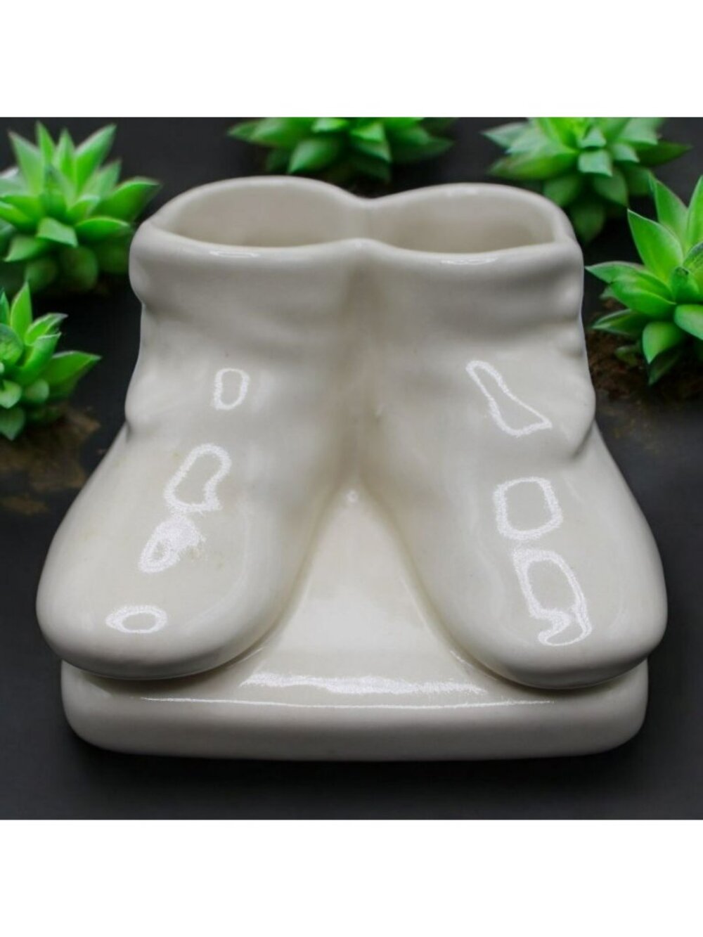 Vintage USA Porcelain Ceramic Baby Booties Planter Ivory White